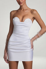 Ruched Corset Mini Dress in White