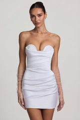 Ruched Corset Mini Dress in White