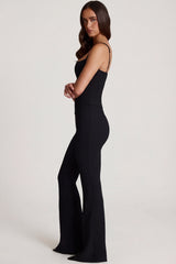 Scoop-Neck Corset Flared Leg Jumpsuit in Black