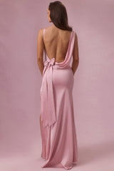 Satin Draped Bridesmaid Dress in Blush Pink