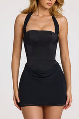 Satin Draped Mini Dress in Black