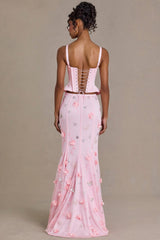 Satin Lace-Up Corset Top in Baby Pink