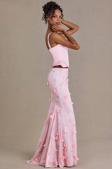 Satin Lace-Up Corset Top in Baby Pink