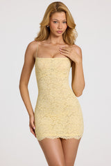 Scalloped-Lace Mini Dress in Butter Yellow