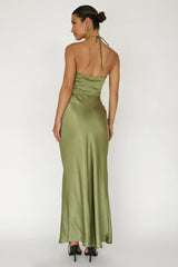 High Roller Flower Decoration Halter Dress Olive