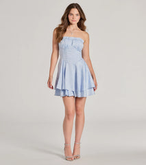 Sweet Status Floral Satin Corset Skater Dress