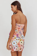 Flora Day Strapless Floral Embellished Mini Dress Pale Pink