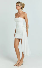 Riley Mini Dress - Strapless Draped Corset Bodycon Dress in White