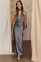 Italia Azure Halterneck Maxi Dress Charcoal