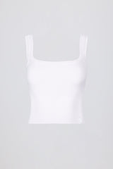 Seamless Soft Rib Square-Neck Tank Top in White