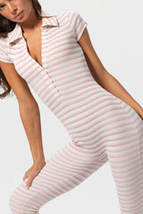 Ribbed Jersey Capri Jumpsuit in Pink Stripe