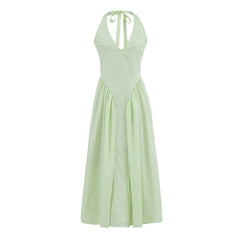 Cyan Halter A-line Long Dress