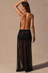 Cowl-Neck Plunge Maxi Dress in Black