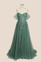 Green Floral Embroidery Strapless A-line Formal Dress