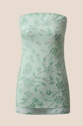 Green Beaded Strapless Fitted Short Dress