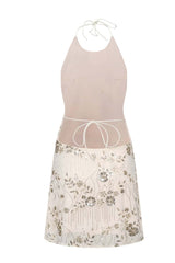 Halter Light Yellow Beaded Short Dress
