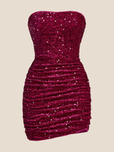 Strapless Fuchsia Bodycon Sequin Short Dress