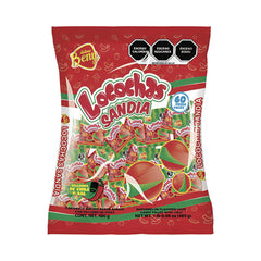 Beny Locochas Sandia watermelon flavored hard candy with chili center, 60 count bag, Mexican candy bulk.