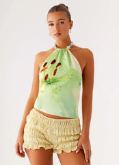 Dalila Beaded Tie Back Top - Yellow Floral