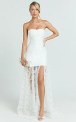 Alegra Maxi Dress - Peplum Bodice Lace Skirt Dress in Ivory
