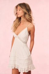 Alonna Cotton Lace-Trimmed Mini Dress - WHITE