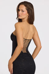 Satin Lace-Up Corset Top in Black