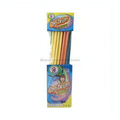 ConfiTwister Sugar Sticks box featuring strawberry, orange, pineapple, grape, and lemon flavors, a colorful Mexican candy treat.