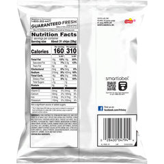Fritos Chili Cheese 2 Oz Nutrition Facts label showing calories and serving size in a bulk chips case.