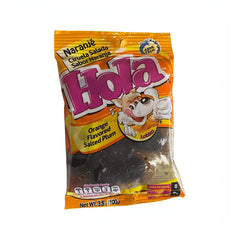 Hola Orange Flavored Saladitos package, a unique Mexican snack delight of salted plums infused with citrus flavor.