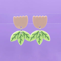 Modern Flower Earrings - Light Pink and Seafoam Green
