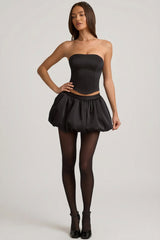 Bubble Hem Mid-Rise Mini Skirt in Black