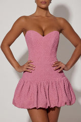 Cut-Out Bubble Hem Corset Mini Dress in Dusty Pink