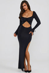 Ruffle-Trim Cut-Out Maxi Dress in Black