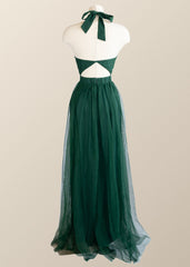 Halter Hunter Green Tulle Long Formal Dress