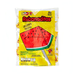 Vero Rebanaditas Watermelon Lollipops pack, 40 count, bulk Mexican candy, sweet and refreshing treats without chili.