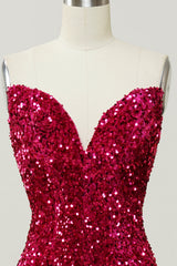 Fuchsia Sequin Strapless Mermaid Long Formal Dress