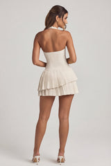 Asymmetric Layered Halterneck Mini Dress in Ivory