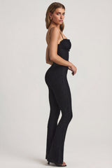 Bow-Detail Lace Flared Jumpsuit in Black