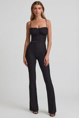 Bow-Detail Lace Flared Jumpsuit in Black