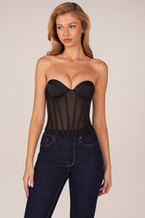 Bandeau Lace-Up Corset Top  in Black