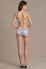 Sequin Mesh Mid-Rise Mini Shorts in Diamond