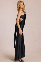 Asymmetric Tie-Back Gown in Black