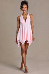 Chiffon Plunge-Neck Open-Back Mini Dress in Blossom