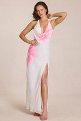 Chiffon Maxi Dress in White Floral Print