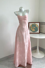 Dreamy Pink Straps Long Dress