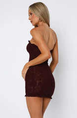 Mistress Strapless Lace Mini Dress Burgundy