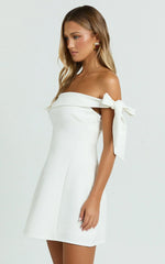 Cecilia Mini Dress - Off Shoulder Tie Detail Dress in White