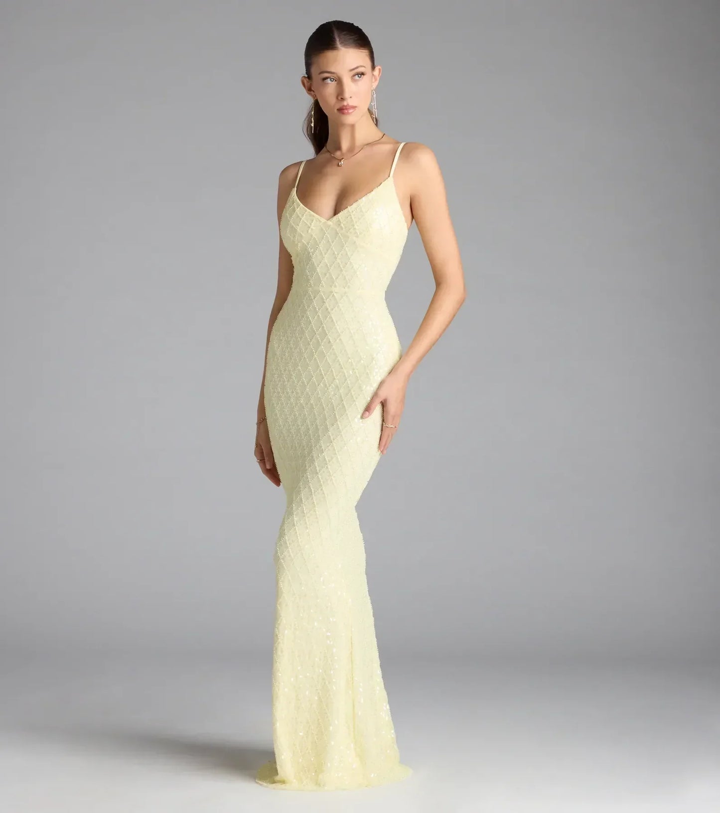 Kaylie V-Neck Bodycon Sequin Bead Formal Dress