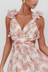 Madara Lace-Up Back Maxi Dress Floral Peach