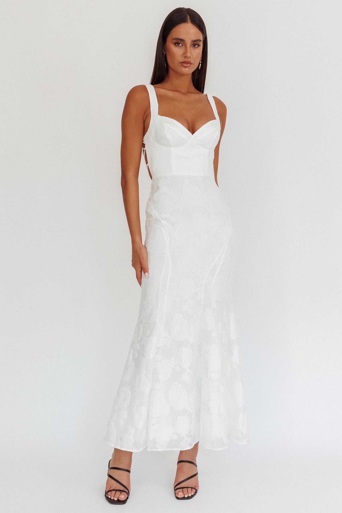 Autumn Moon Strappy Back Maxi Dress Textured White